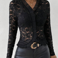 WW | Rüscheneinlagiges Paisley-Spitzen-Tee-Bluse
