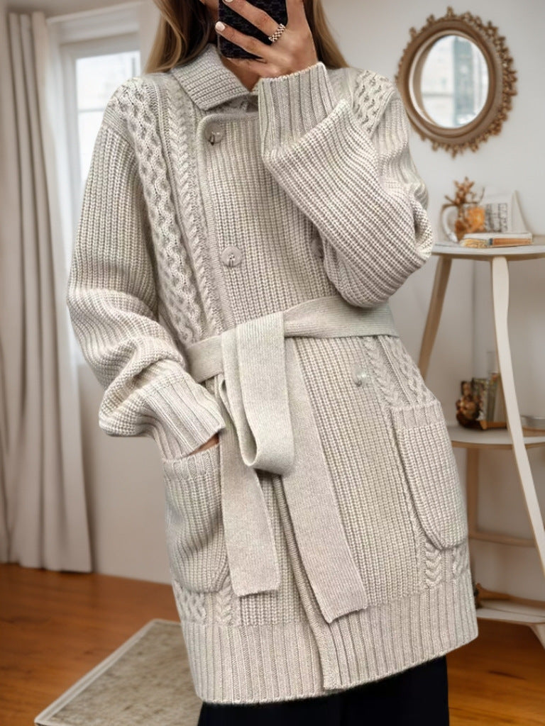 Damen Strickjacke mit taillierbarem Gürtel und strukturiertem Zopfmuster WW