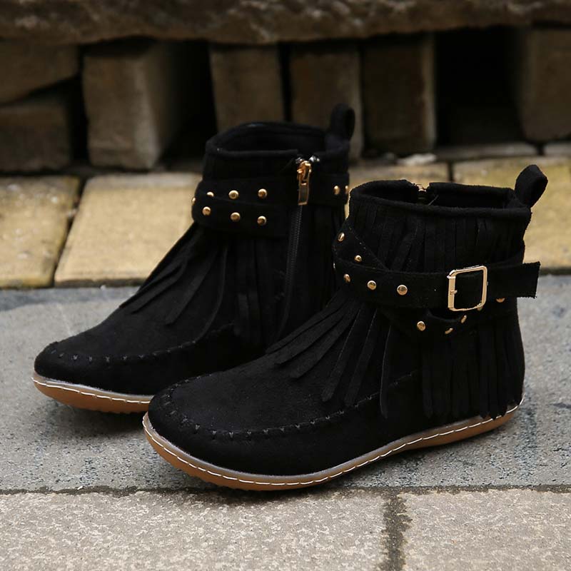 W&W Mode | Boho Stiefelette Mit Fransen Und Schnallen Für Damen