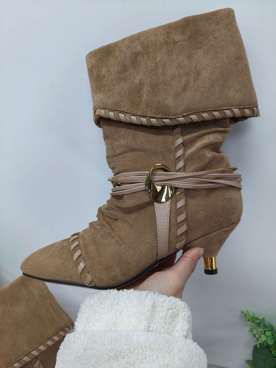 Damen Slouchy Knöchelstiefel mit dekorativem Schnallen-Detail WW