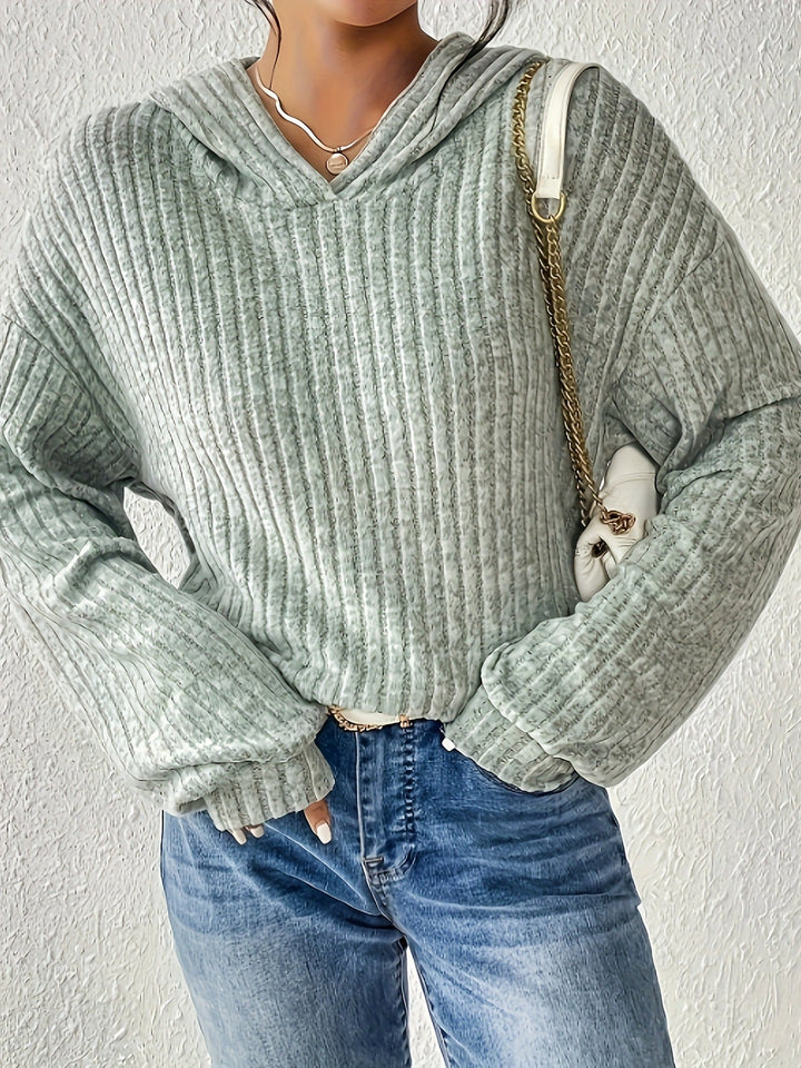 Damen lässiger Kapuzenpullover mit stilvollem Rippmuster und überschnittenen Ärmeln W&W Mode
