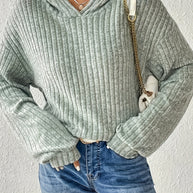Damen lässiger Kapuzenpullover mit stilvollem Rippmuster und überschnittenen Ärmeln WW