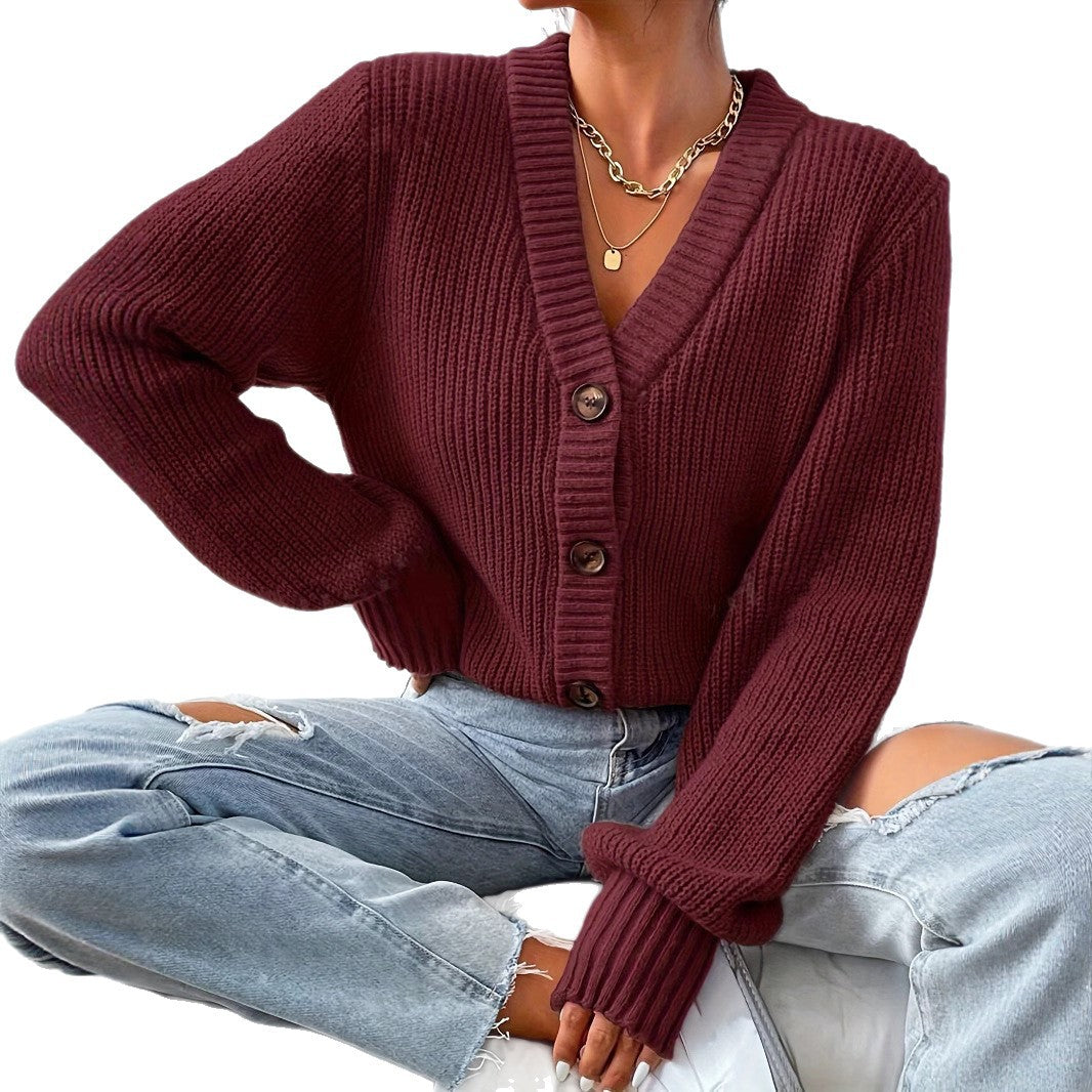 Damen bequeme Strickjacke mit schickem V-Ausschnitt WW