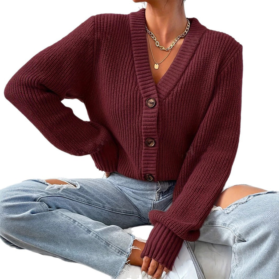 Damen bequeme Strickjacke mit schickem V-Ausschnitt WW