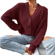 Damen bequeme Strickjacke mit schickem V-Ausschnitt WW