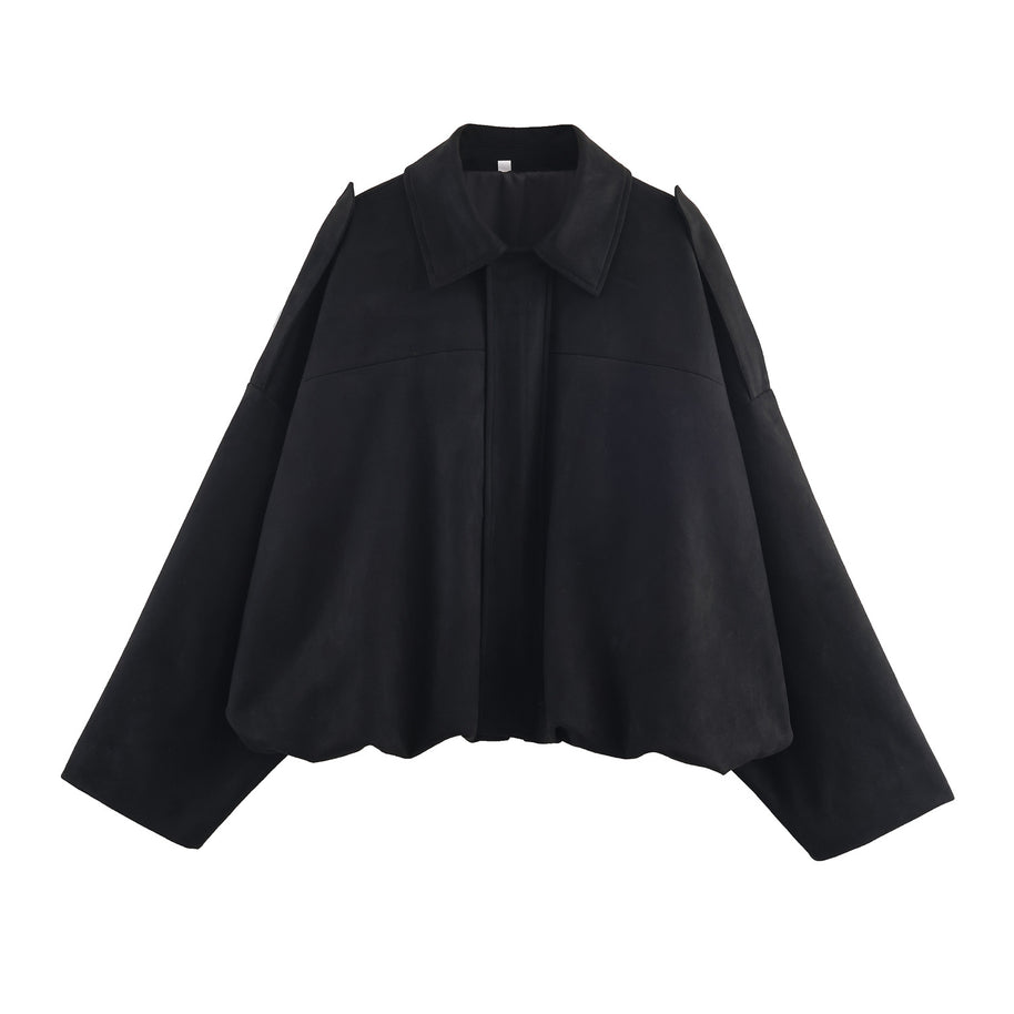 Damen lässige cropped Blousonjacke mit modernem Stehkragen und eleganten Schulterdetails WW