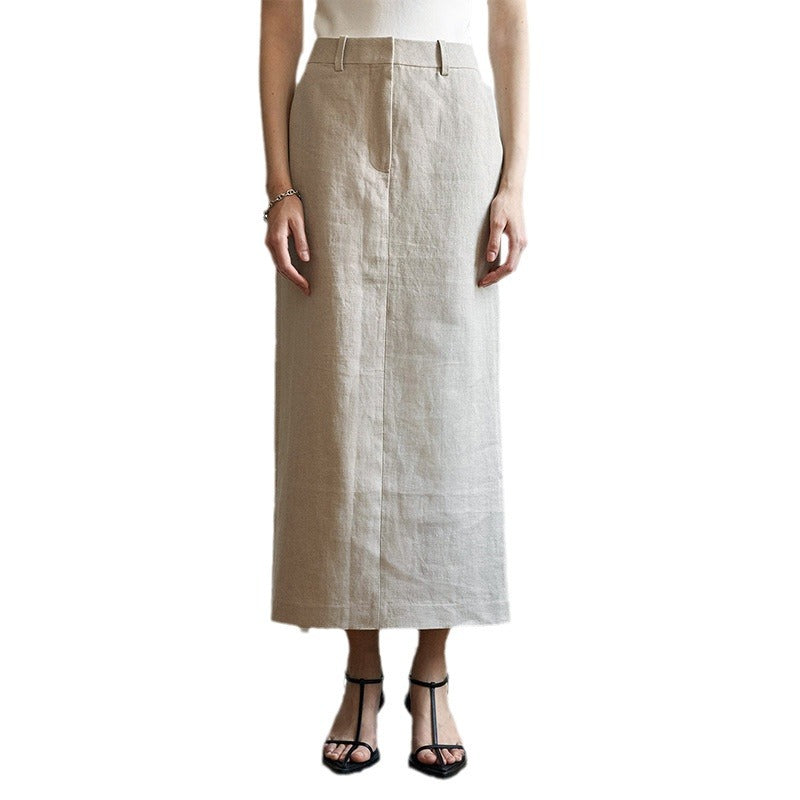 Damen Leinen Maxi-Rock mit hoher Taille und eleganten Bügelfalten W&W Mode