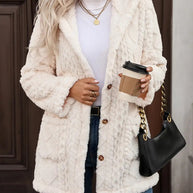 Damen angenehme und weiche Plüschjacke mit Kapuze und Taschen WW