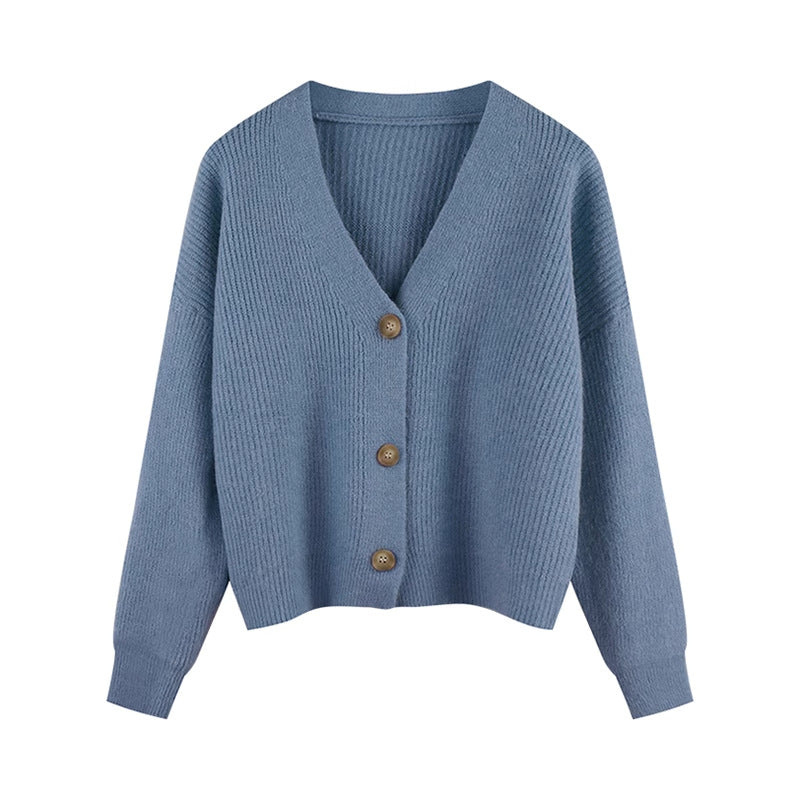Damen Strickjacke mit V-Ausschnitt und hochwertigen Knopfdetails WW