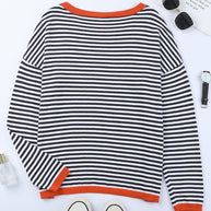 WW Kontrast gestreifter Drop-Shoulder-Pullover