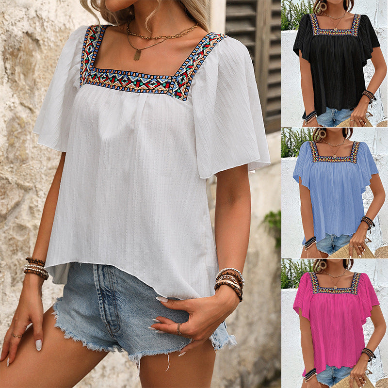 Damen luftige Sommerbluse mit Stickereien WW
