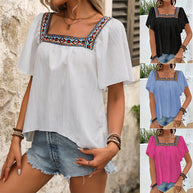 Damen luftige Sommerbluse mit Stickereien WW