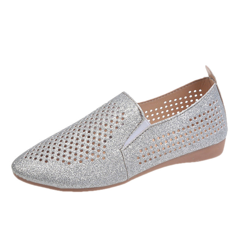 Damen elegante Slipper mit glitzerndem Obermaterial und atmungsaktiven Perforationen WW