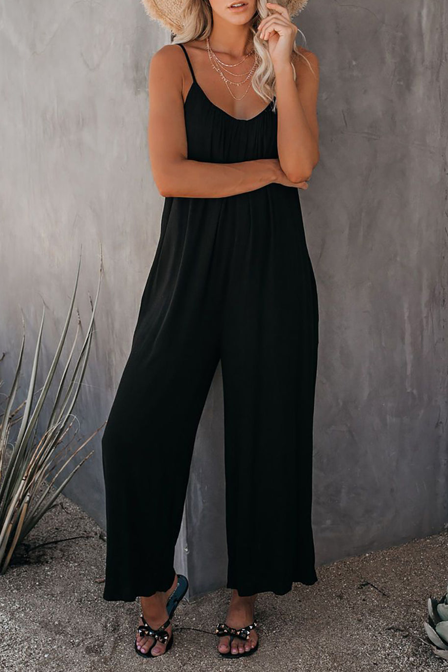 Damen lässiger Jumpsuit mit dekorativen Trägern und leichtem, fließendem Stoff WW
