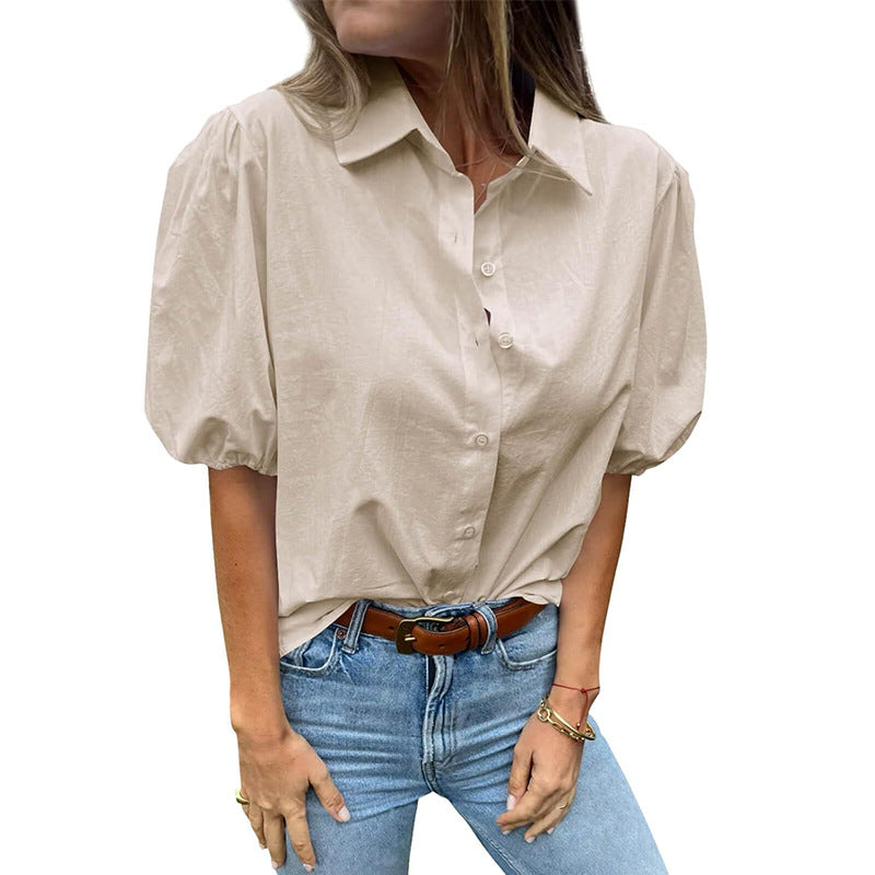 Damen Bluse mit Puffärmeln und klassischem Kragen WW