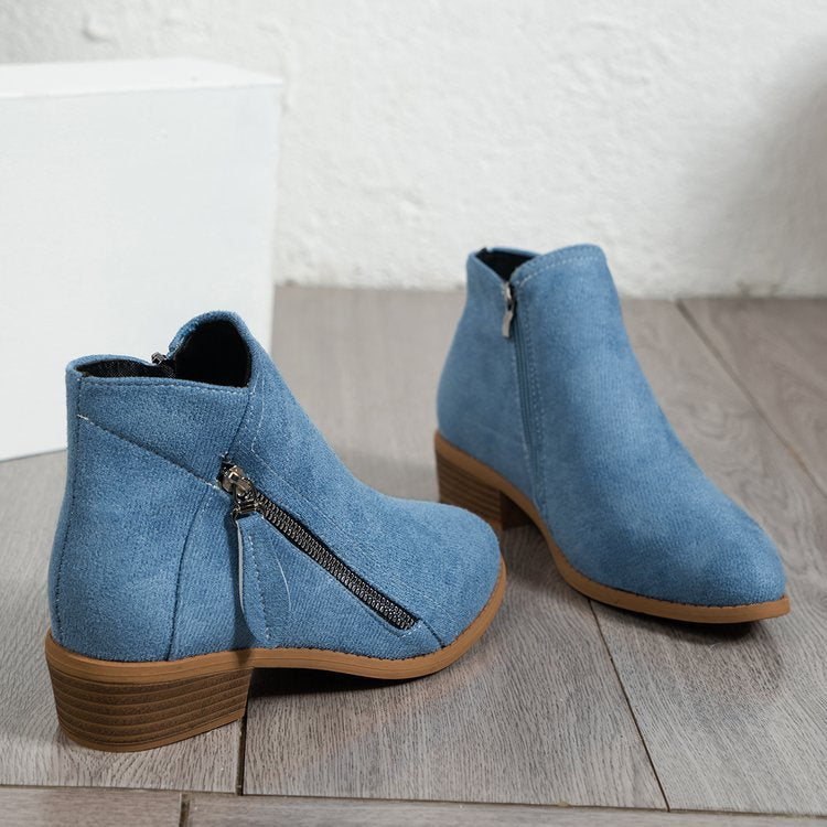 Damen Stiefel mit seitlichem Reißverschluss und elegantem Samtoberfläche W&W