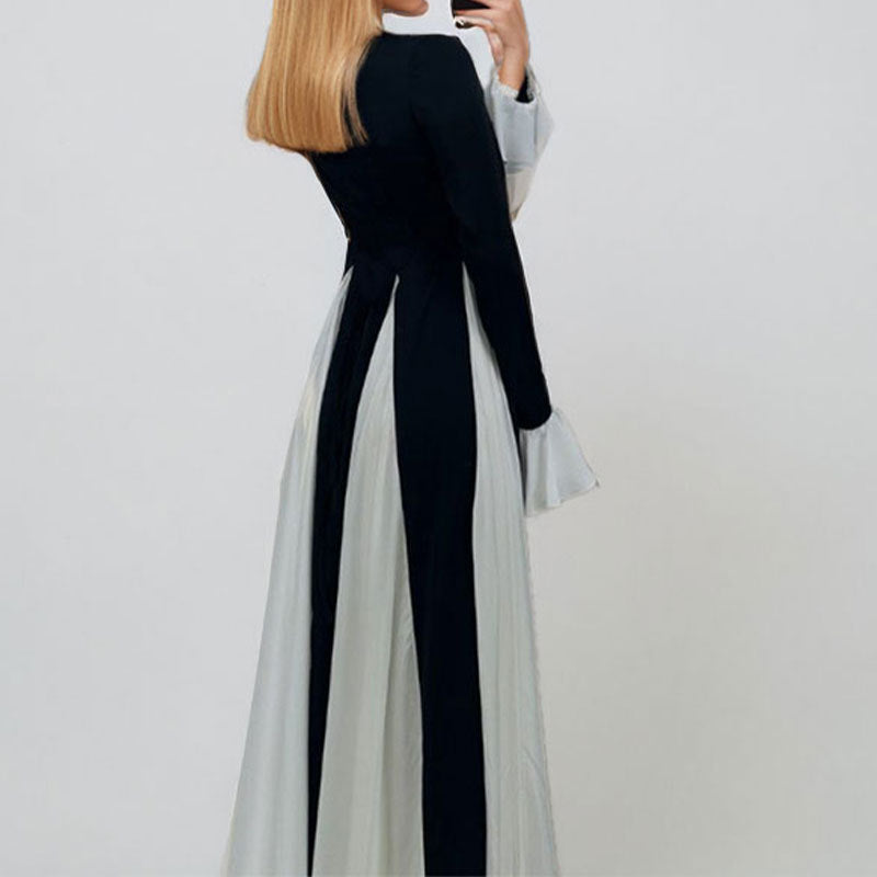 Damen Maxikleid mit eleganten Trompetenärmeln und raffiniertem Farbkontrast W&W Mode