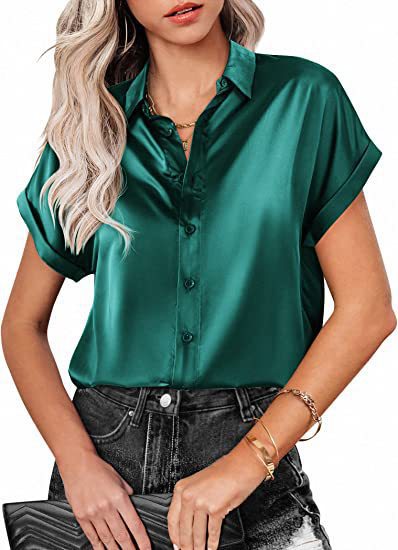 Damen Satin-Bluse mit überschnittenen Schultern WW