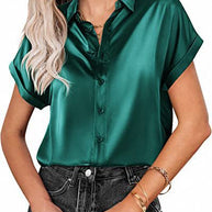 Damen Satin-Bluse mit überschnittenen Schultern WW