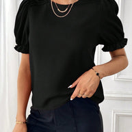 WW Pure-Color-Rundhals-Shirt-Top mit Temperament