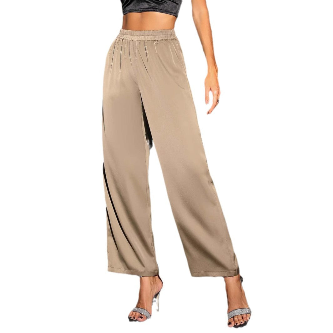 Damen Weit geschnittene Satin-Hose mit elastischem Bund W&W Mode