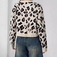 Damen Stilvolle Leopardenstrickjacke mit Bindebändern WW