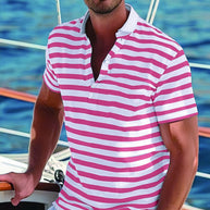 Herren Poloshirt mit modernem Nautikstreifen und kurzem Stehkragen WW