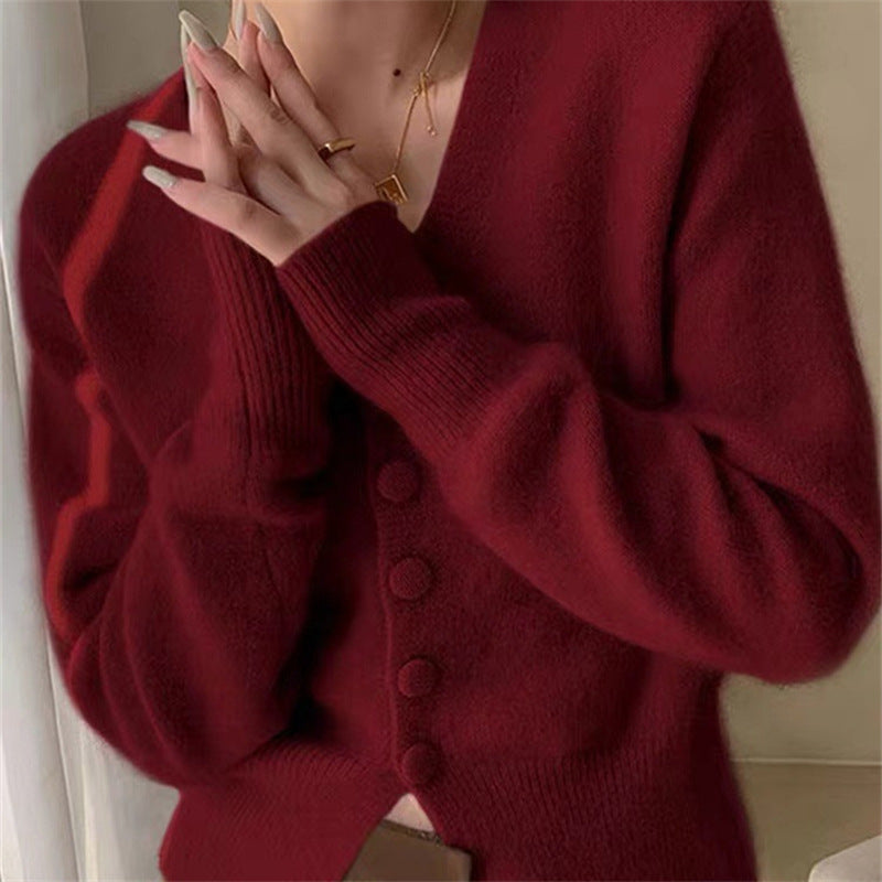 Damen Strickjacke mit tiefem V-Ausschnitt und weich fließendem Material WW