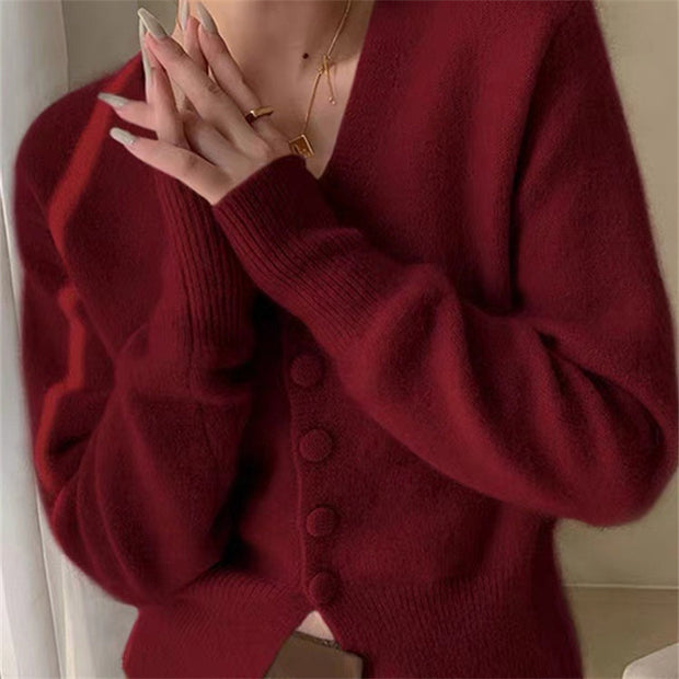 Damen Strickjacke mit tiefem V-Ausschnitt und weich fließendem Material WW