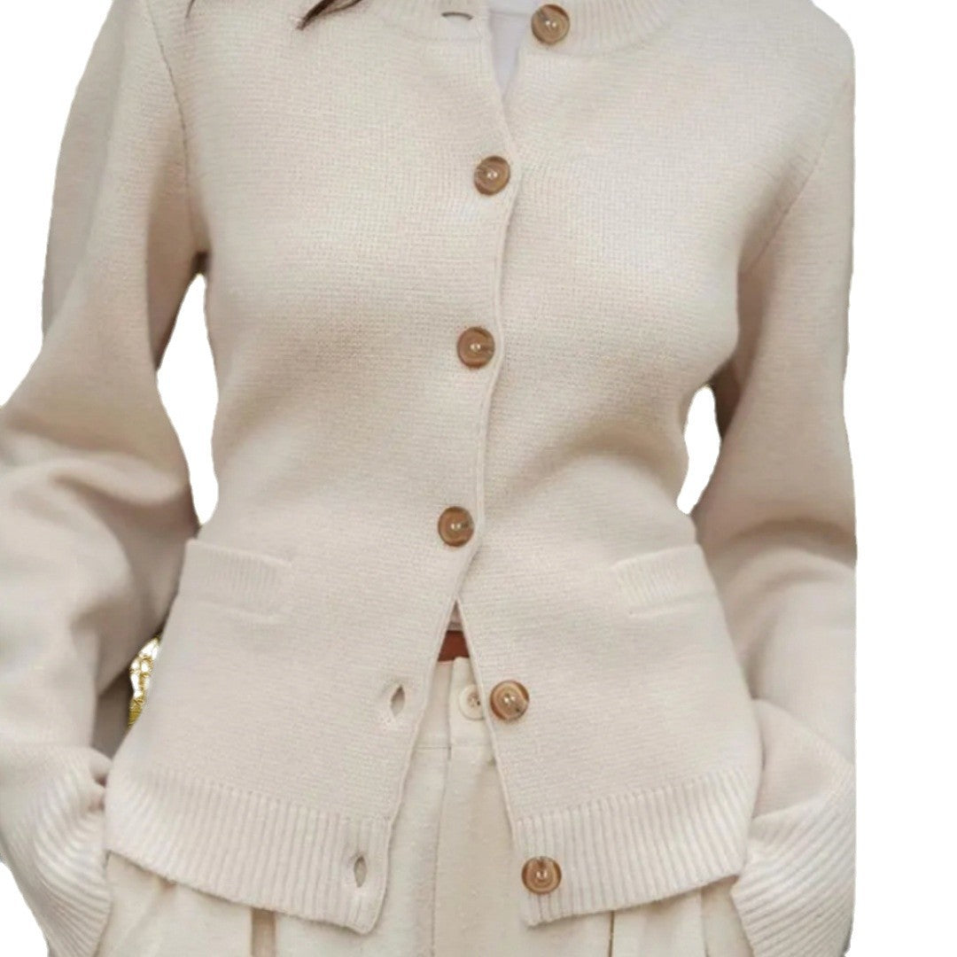 Damen Strickjacke mit eleganten Knöpfen und modernen Taschen WW