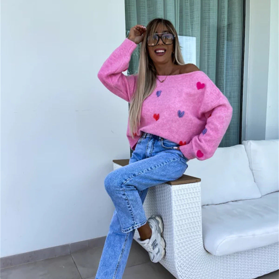 Damen Pullover mit verspielten Herzen und lässigem Schnitt WW