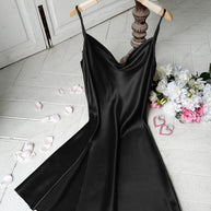 Damen Satin Kleid mit tiefem Ausschnitt WW