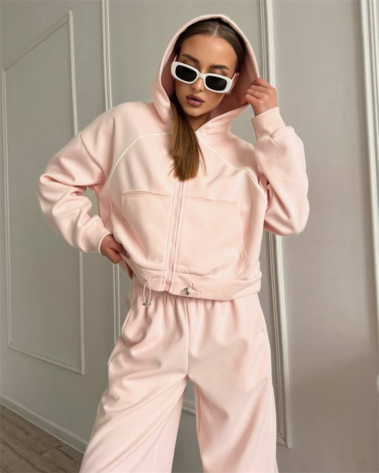Damen sportliches Freizeitjacken- und Hosen-Set mit trendy Schnitt und elastischem Bund WW