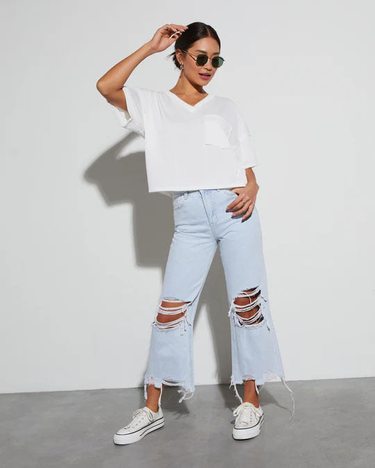 Damen modisches Oversize T-Shirt mit Brusttasche WW