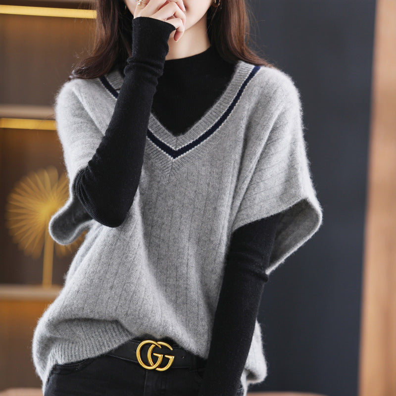 Damen Strickoberteil mit V-Ausschnitt und sportlichem Muster WW