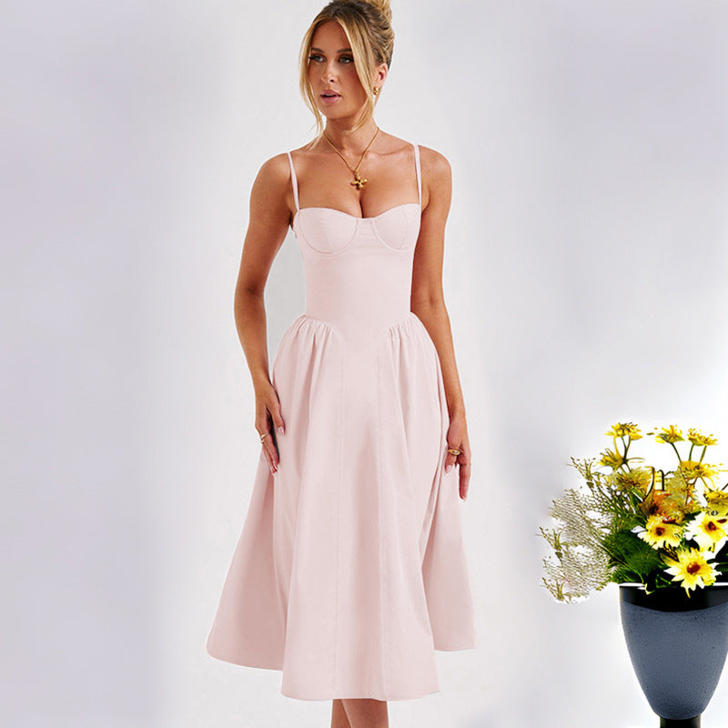 Damen Midi-Kleid mit eleganter Bustier-Oberfläche und schwingendem Rock WW