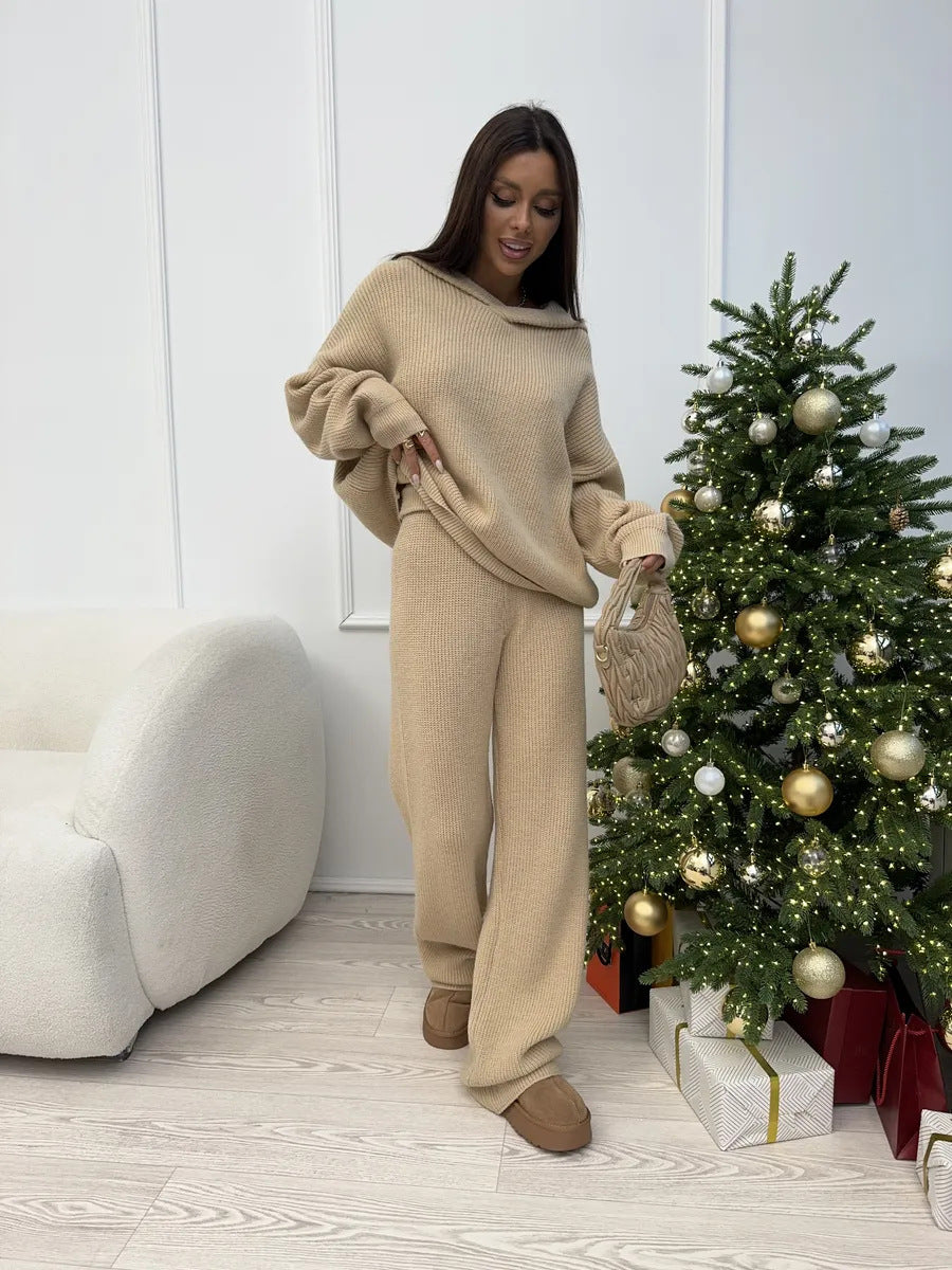 Damen Strick-Set mit weitem Schnitt und weitem Bein WW