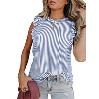 Damen Oberteil mit Rüschendetails und gestreiftem Muster WW