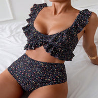 Damen Rüschene Floral-Print Crop-Bikini-Set WW