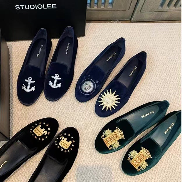 Damen Bestickte Samt Slipper WW