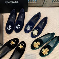 Damen Bestickte Samt Slipper WW