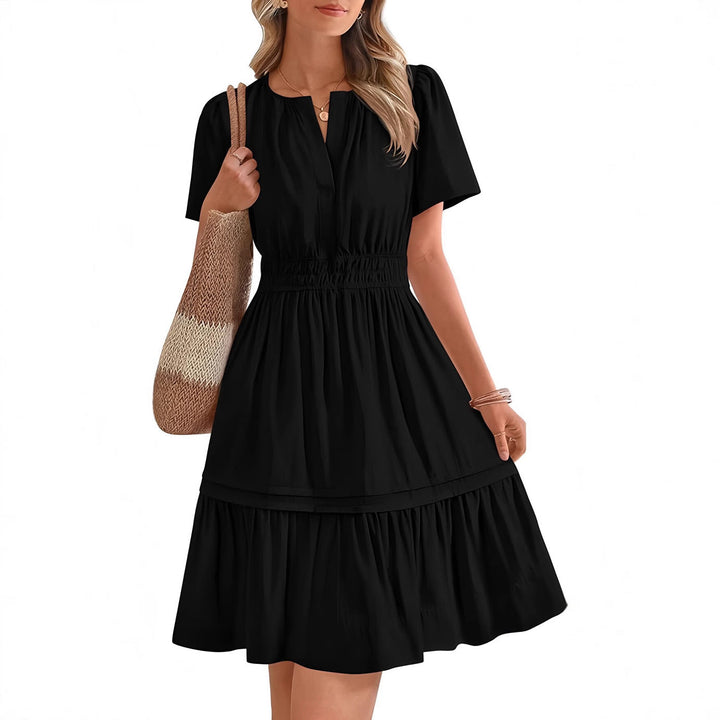 Damen gesmoktes Freizeitkleid mit voluminösem Rock W&W Mode