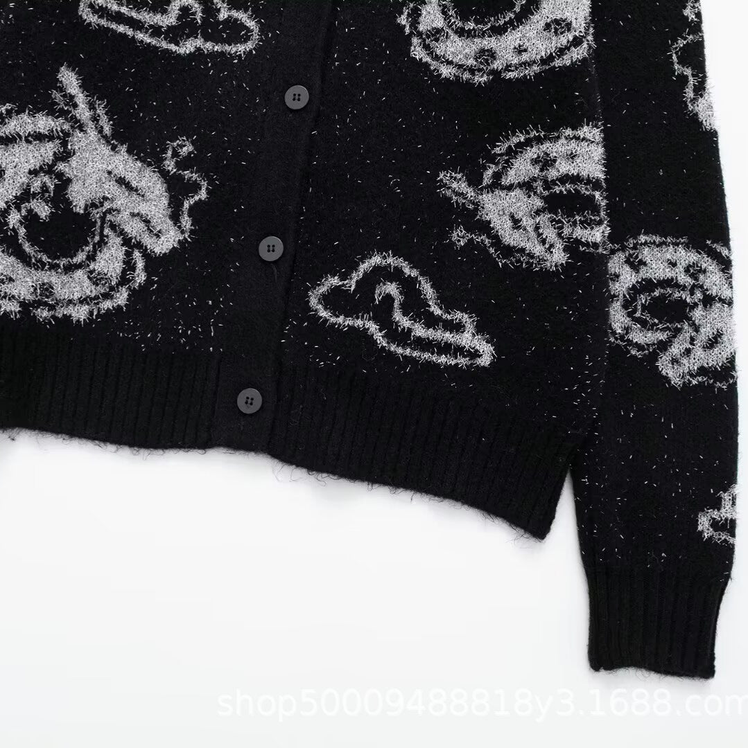 Damen Strickjacke mit einzigartigem Drachenmuster und Knopfverschluss WW