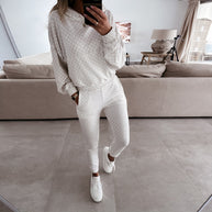 Damen bequemes Lounge-Set mit Kapuze und elastischer Hose WW