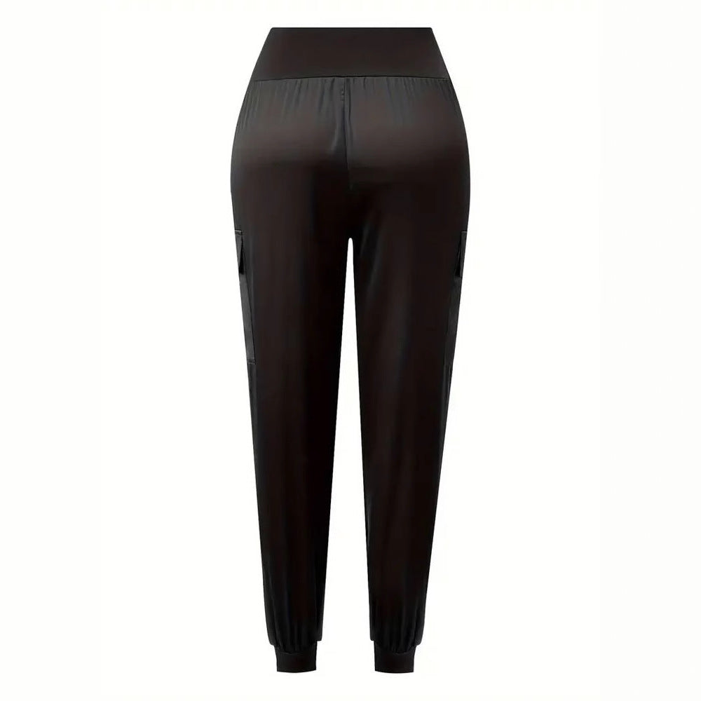 Damen Satin-Cargo-Hose mit elastischem Bund und praktischen Taschen W&W Mode