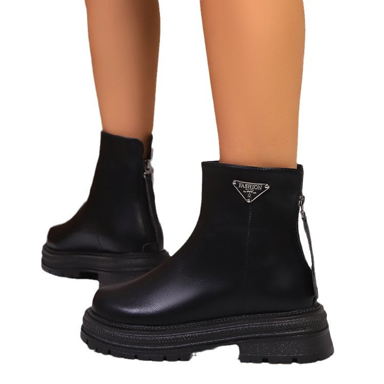 Damen Stiefeletten mit robustem Gummiprofil und modischem Reißverschluss WW