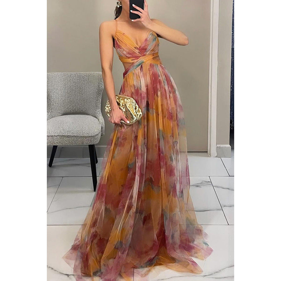 WW | Frühling Sommer Mesh Druck Slip Kleid Urlaub Lässig Fest Kleid