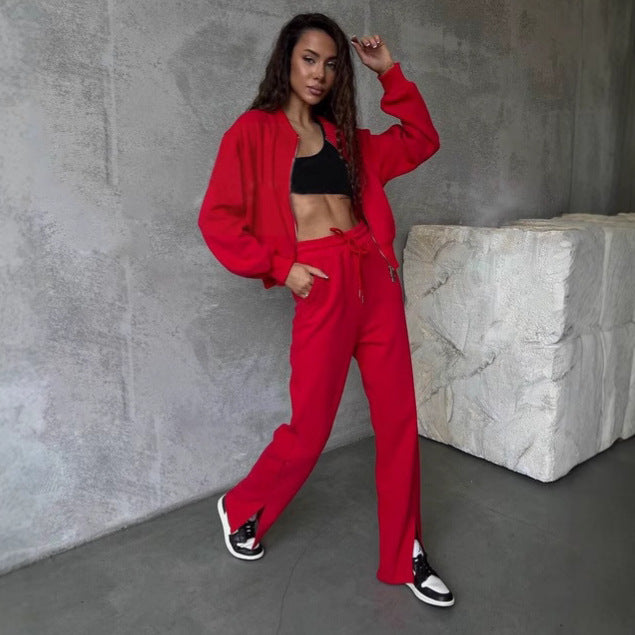 Damen Sportliches Fleece-Set mit hohem Kragen und praktischen Seitenschlitzen WW