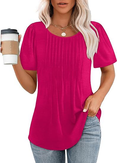 Damen Sommer T-Shirt mit Falten-Design WW