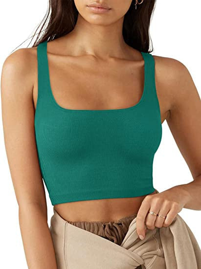 Damen Crop Top mit geripptem Stoff und breiten Trägern W&W Mode